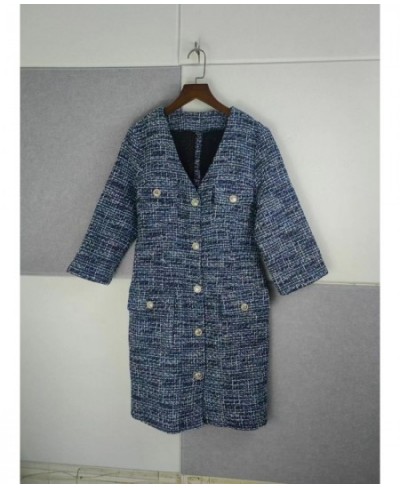 Fashion Commuting Autumn and Winter Tweed Single Breasted Mid Sleeve Dress for Women $107.51 - Dresses