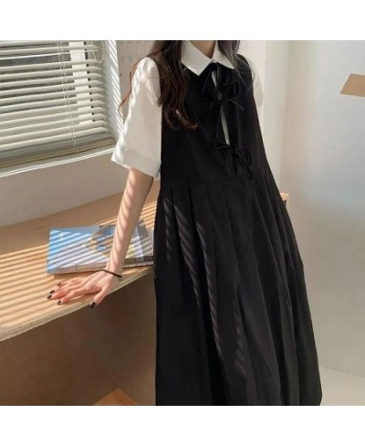 Sets Women All-match Solid Summer Stand Collar Korean Style Shirt & Black Design Elegant Sleeveless Chic Dress 2 Piece Outfit...