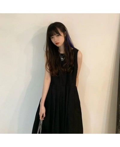 Sets Women All-match Solid Summer Stand Collar Korean Style Shirt & Black Design Elegant Sleeveless Chic Dress 2 Piece Outfit...