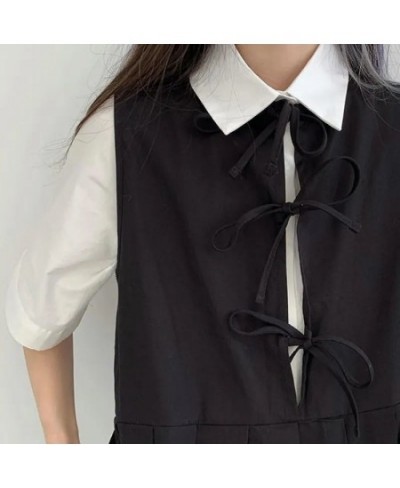 Sets Women All-match Solid Summer Stand Collar Korean Style Shirt & Black Design Elegant Sleeveless Chic Dress 2 Piece Outfit...