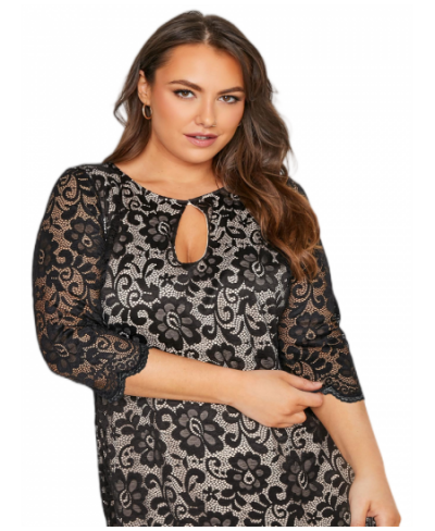 Plus Size Elegant 3/4 Sleeve Spring Autumn Midi Dress Women Keyhole Lace Evening Dress Large Size 5XL 6XL $56.83 - Plus Size ...