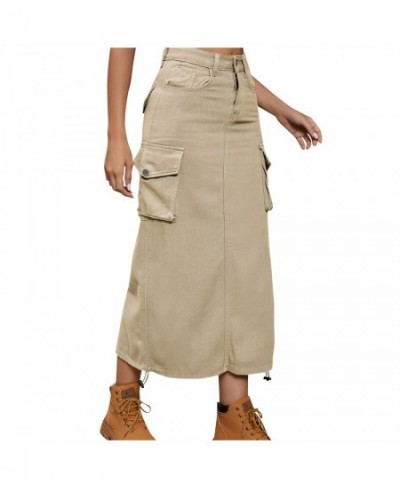 Y2k Harajuku Women'S Long Cargo Skirt Solid Color Drawstring Shirts Female Multi Pocket Straight Streetwear Loose Skirt New $...