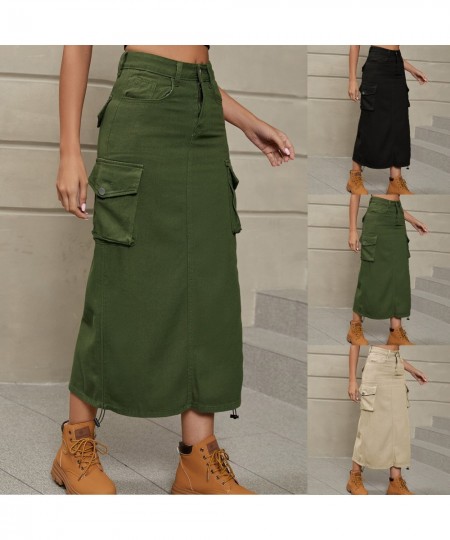 Y2k Harajuku Women'S Long Cargo Skirt Solid Color Drawstring Shirts Female Multi Pocket Straight Streetwear Loose Skirt New $...