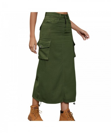 Y2k Harajuku Women'S Long Cargo Skirt Solid Color Drawstring Shirts Female Multi Pocket Straight Streetwear Loose Skirt New $...