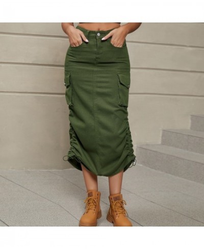 Y2k Harajuku Women'S Long Cargo Skirt Solid Color Drawstring Shirts Female Multi Pocket Straight Streetwear Loose Skirt New $...