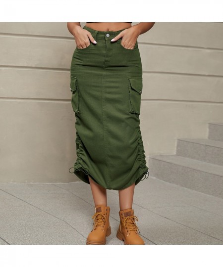 Y2k Harajuku Women'S Long Cargo Skirt Solid Color Drawstring Shirts Female Multi Pocket Straight Streetwear Loose Skirt New $...