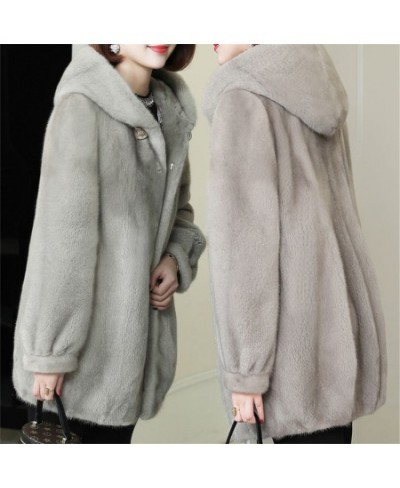 Winter Hooded Mid-length Faux Mink Fur Coat Loose Women Warm Thick Overcoat Oversized 5XL Plush Soft Parka Korean Outwear $80...