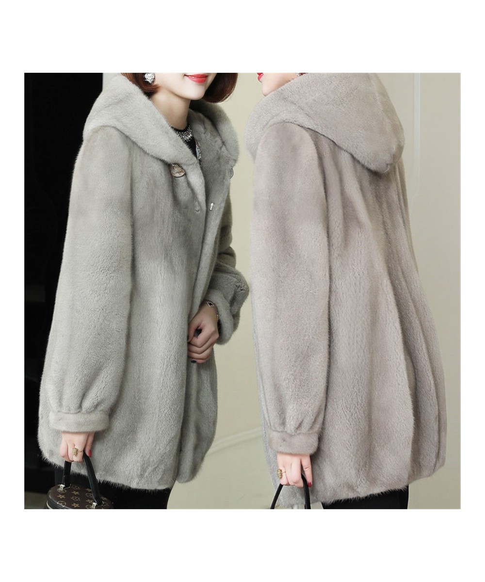 Winter Hooded Mid-length Faux Mink Fur Coat Loose Women Warm Thick Overcoat Oversized 5XL Plush Soft Parka Korean Outwear $80...