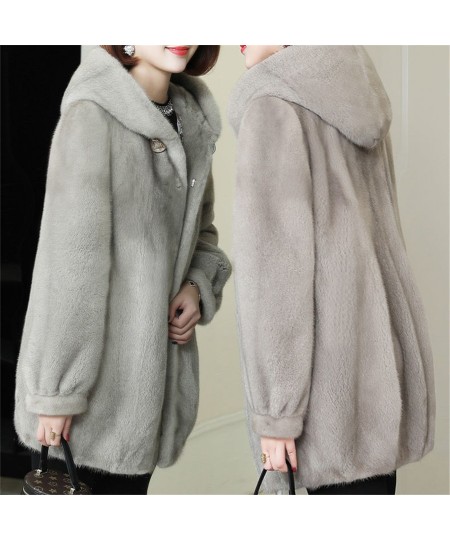 Winter Hooded Mid-length Faux Mink Fur Coat Loose Women Warm Thick Overcoat Oversized 5XL Plush Soft Parka Korean Outwear $80...