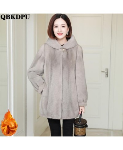 Winter Hooded Mid-length Faux Mink Fur Coat Loose Women Warm Thick Overcoat Oversized 5XL Plush Soft Parka Korean Outwear $80...