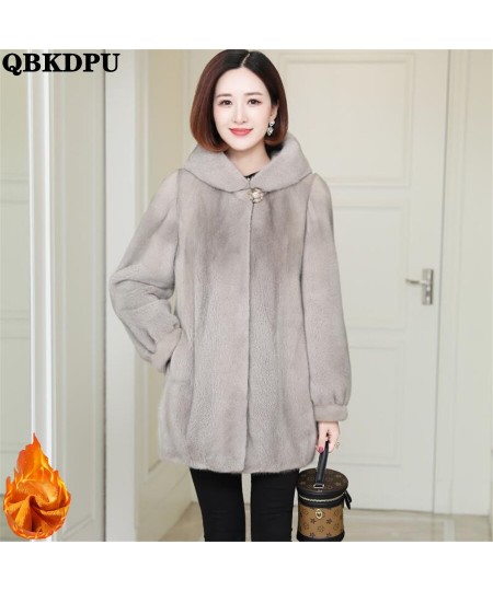 Winter Hooded Mid-length Faux Mink Fur Coat Loose Women Warm Thick Overcoat Oversized 5XL Plush Soft Parka Korean Outwear $80...