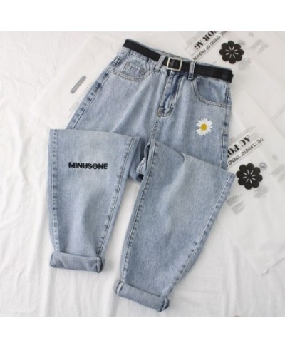 Daisy Embroidery Jeans Woman Spring Summer Casual Wild Vintage Elastic High Waist Denim Harem Trousers Straight Pants Women $...