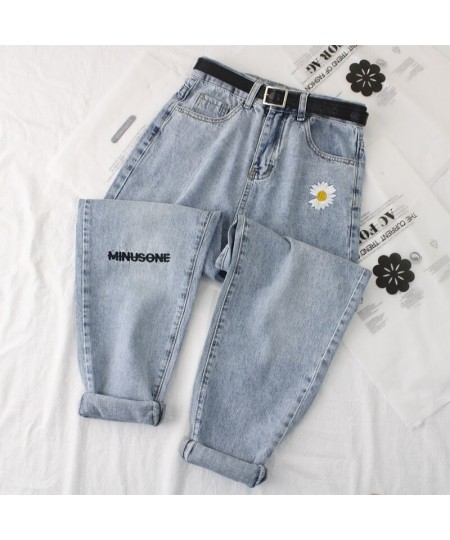 Daisy Embroidery Jeans Woman Spring Summer Casual Wild Vintage Elastic High Waist Denim Harem Trousers Straight Pants Women $...