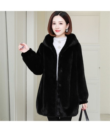 Winter Hooded Mid-length Faux Mink Fur Coat Loose Women Warm Thick Overcoat Oversized 5XL Plush Soft Parka Korean Outwear $80...