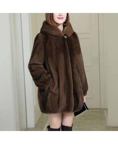 Winter Hooded Mid-length Faux Mink Fur Coat Loose Women Warm Thick Overcoat Oversized 5XL Plush Soft Parka Korean Outwear $80...