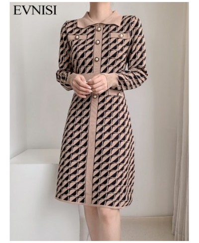 Women Elegant Plaid Button Knitted Dress Autumn Spring Fashion Bodycon Long-sleeved Knitted Dress Chic Party Vestidos $59.30 ...