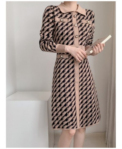 Women Elegant Plaid Button Knitted Dress Autumn Spring Fashion Bodycon Long-sleeved Knitted Dress Chic Party Vestidos $59.30 ...