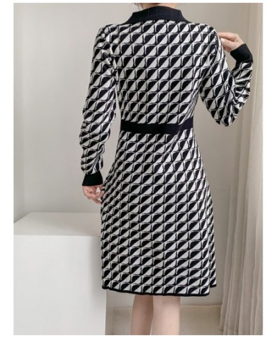 Women Elegant Plaid Button Knitted Dress Autumn Spring Fashion Bodycon Long-sleeved Knitted Dress Chic Party Vestidos $59.30 ...