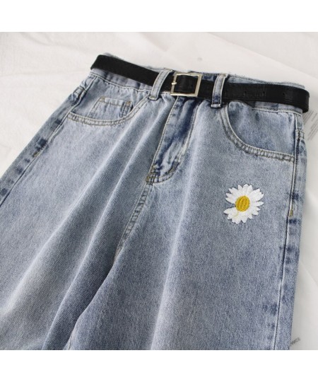 Daisy Embroidery Jeans Woman Spring Summer Casual Wild Vintage Elastic High Waist Denim Harem Trousers Straight Pants Women $...