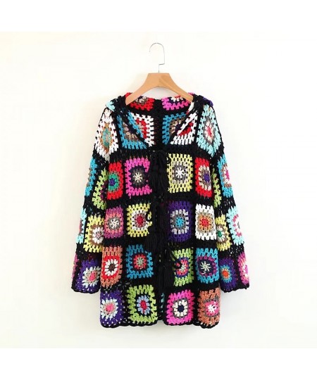 Hand Made Crochet Hooded Long Sweater Coat Women Cardigan Vintage Long Sleeve Female Outerwear Chic Tops $81.13 - Sweaters