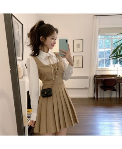 French niche Hepburn wind off two long sleeve shirt waist pleated shirt dress $46.71 - Dresses