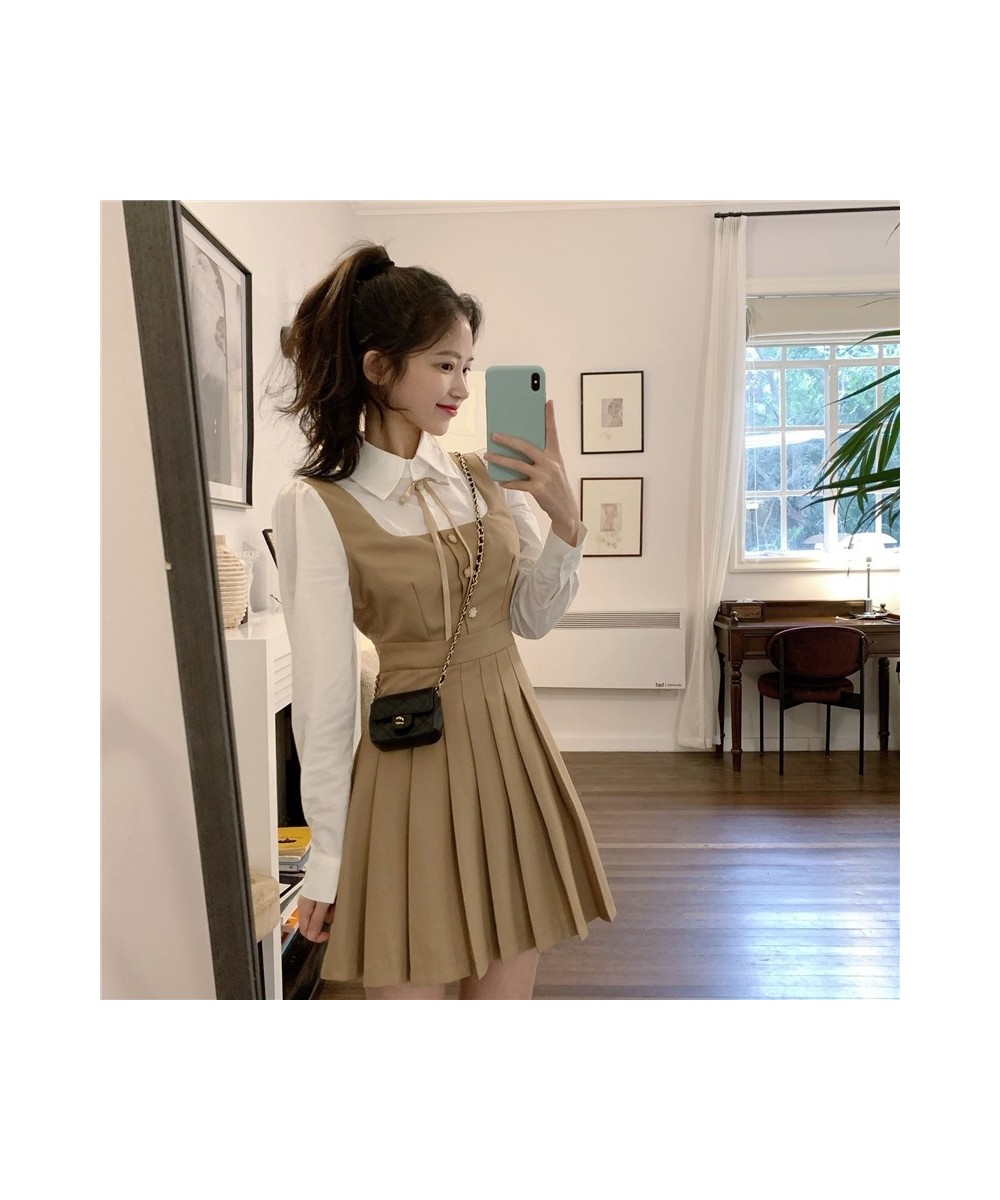 French niche Hepburn wind off two long sleeve shirt waist pleated shirt dress $46.71 - Dresses