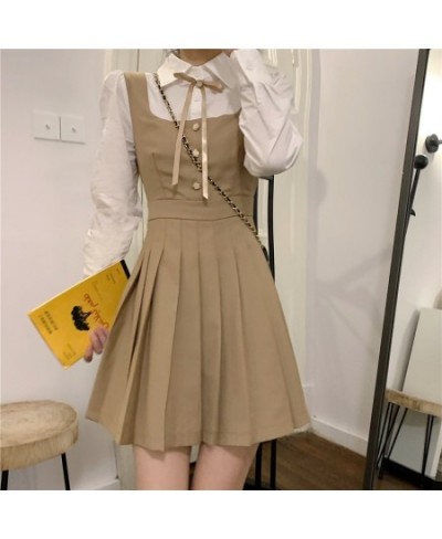 French niche Hepburn wind off two long sleeve shirt waist pleated shirt dress $46.71 - Dresses