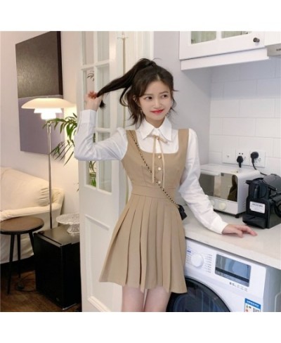 French niche Hepburn wind off two long sleeve shirt waist pleated shirt dress $46.71 - Dresses