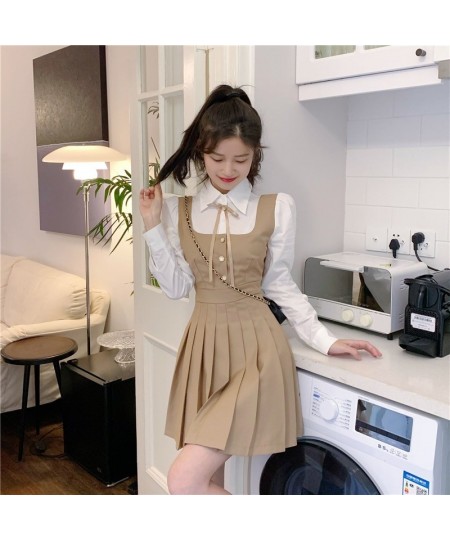 French niche Hepburn wind off two long sleeve shirt waist pleated shirt dress $46.71 - Dresses