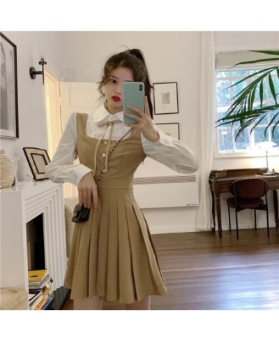 French niche Hepburn wind off two long sleeve shirt waist pleated shirt dress $46.71 - Dresses