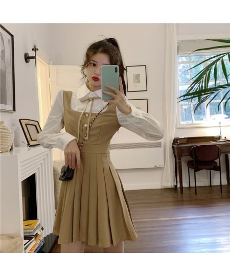 French niche Hepburn wind off two long sleeve shirt waist pleated shirt dress $46.71 - Dresses