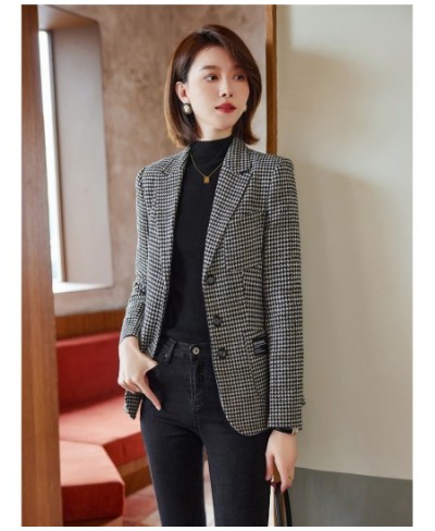 Fashion Elegant Vintage Office Ladies Plaid Blazer Houndstooth Suit Coat Woolen Jacket Female Outerwear Chic Slim Tops $86.03...