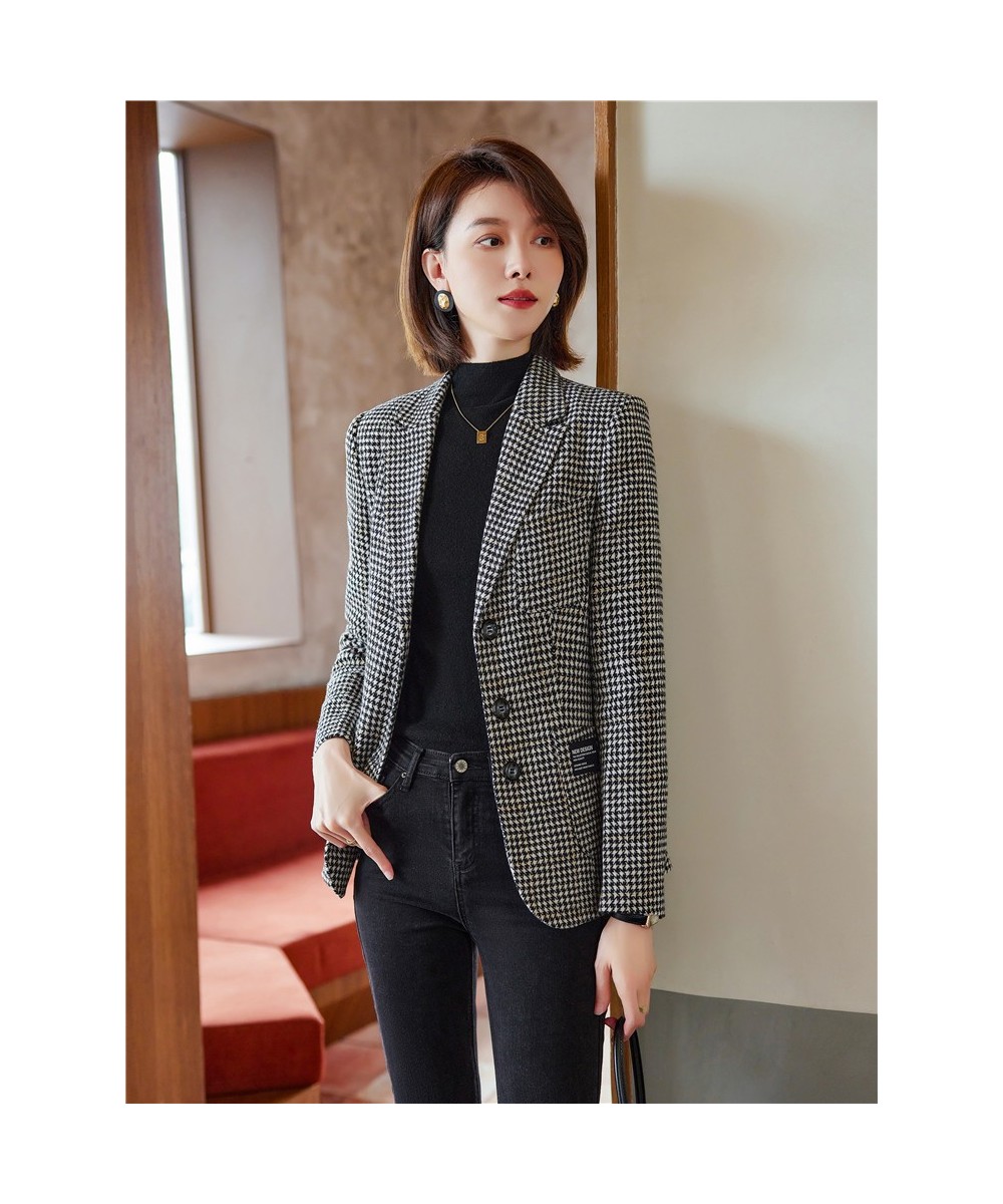 Fashion Elegant Vintage Office Ladies Plaid Blazer Houndstooth Suit Coat Woolen Jacket Female Outerwear Chic Slim Tops $86.03...