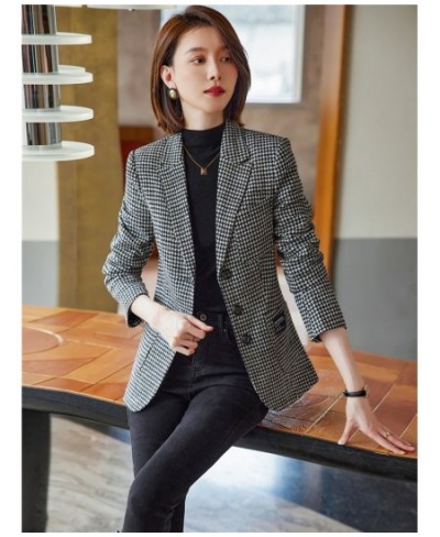 Fashion Elegant Vintage Office Ladies Plaid Blazer Houndstooth Suit Coat Woolen Jacket Female Outerwear Chic Slim Tops $86.03...