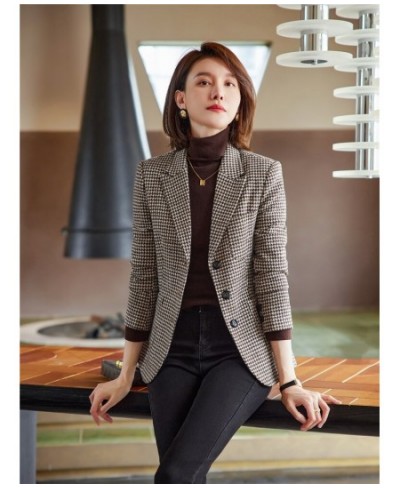 Fashion Elegant Vintage Office Ladies Plaid Blazer Houndstooth Suit Coat Woolen Jacket Female Outerwear Chic Slim Tops $86.03...