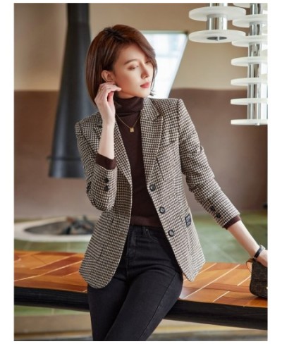 Fashion Elegant Vintage Office Ladies Plaid Blazer Houndstooth Suit Coat Woolen Jacket Female Outerwear Chic Slim Tops $86.03...