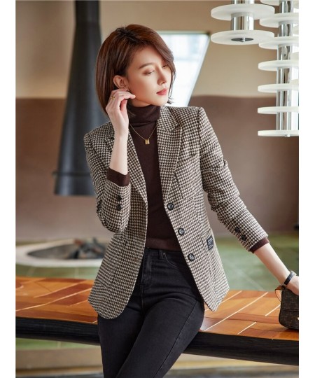 Fashion Elegant Vintage Office Ladies Plaid Blazer Houndstooth Suit Coat Woolen Jacket Female Outerwear Chic Slim Tops $86.03...