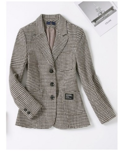 Fashion Elegant Vintage Office Ladies Plaid Blazer Houndstooth Suit Coat Woolen Jacket Female Outerwear Chic Slim Tops $86.03...