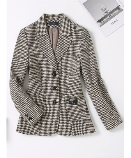 Fashion Elegant Vintage Office Ladies Plaid Blazer Houndstooth Suit Coat Woolen Jacket Female Outerwear Chic Slim Tops $86.03...