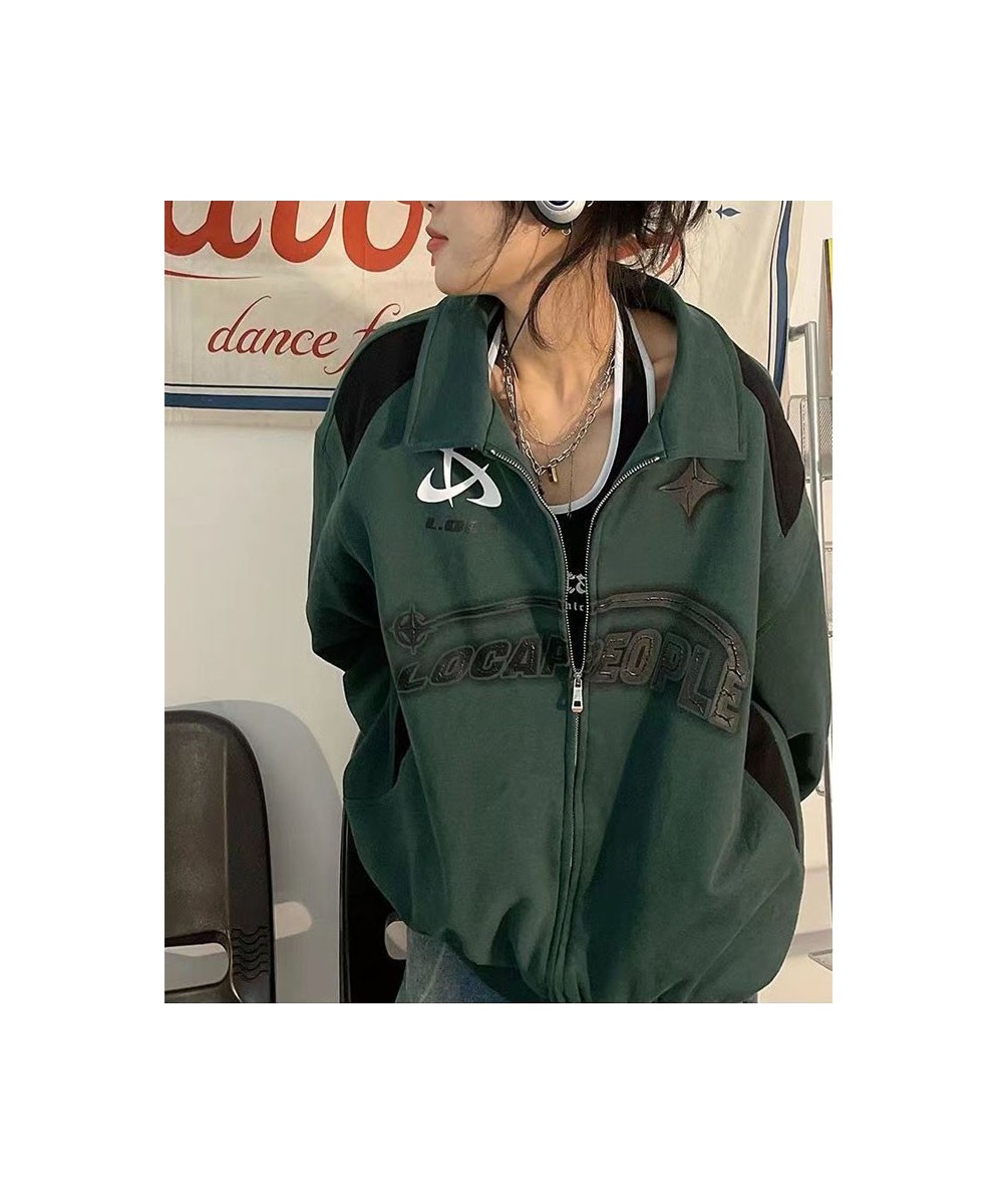 Vintage Oversized Women Sweatshirts Grunge Y2k Korean Streetwear Green Black Zip Up Hoodies Female Hip Hop Fashion Tops $39.6...