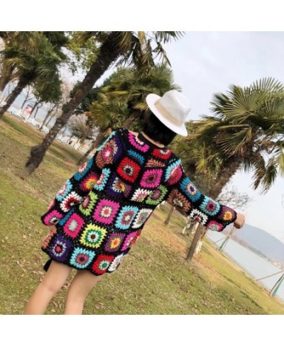 Hand Made Crochet Hooded Long Sweater Coat Women Cardigan Vintage Long Sleeve Female Outerwear Chic Tops $81.13 - Sweaters