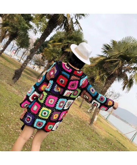 Hand Made Crochet Hooded Long Sweater Coat Women Cardigan Vintage Long Sleeve Female Outerwear Chic Tops $81.13 - Sweaters