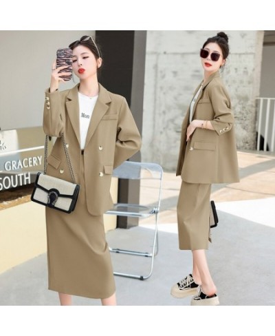 Spring Fall Women Loose Blazer Suit Two Piece Sets Coats Tops And Split Pencil Skirts Femme High Street Office Lady Outfits $...