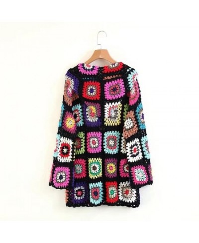 Hand Made Crochet Hooded Long Sweater Coat Women Cardigan Vintage Long Sleeve Female Outerwear Chic Tops $81.13 - Sweaters