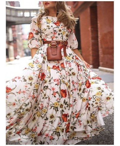 New Spring and Summer Women's Chiffon Printed Long Skirt Bohemian Holiday Dress Casual Dress White Dress Ankle-Length Dress $...