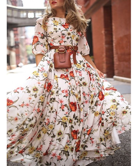 New Spring and Summer Women's Chiffon Printed Long Skirt Bohemian Holiday Dress Casual Dress White Dress Ankle-Length Dress $...