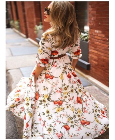 New Spring and Summer Women's Chiffon Printed Long Skirt Bohemian Holiday Dress Casual Dress White Dress Ankle-Length Dress $...