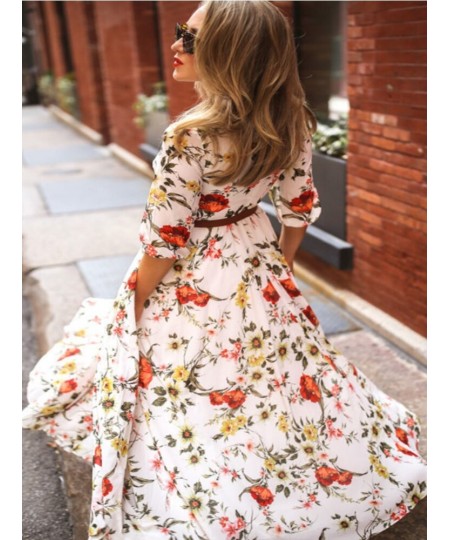 New Spring and Summer Women's Chiffon Printed Long Skirt Bohemian Holiday Dress Casual Dress White Dress Ankle-Length Dress $...