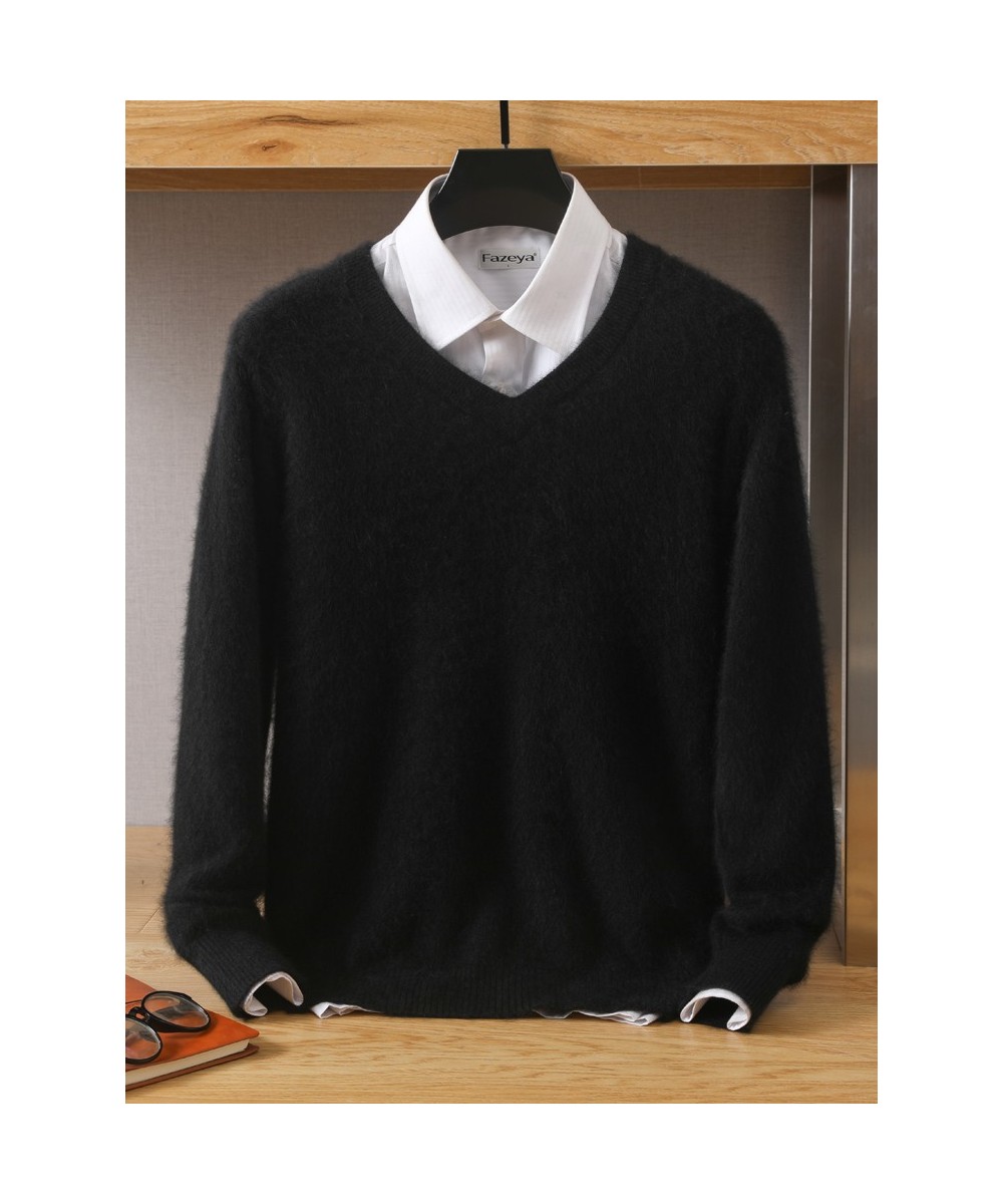 2023 NEW Men's 100% Mink Cashmere Sweater V-Neck Pullovers Knit Large Size Winter New Tops Long Sleeve High-End Jumpers $68.0...