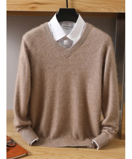 2023 NEW Men's 100% Mink Cashmere Sweater V-Neck Pullovers Knit Large Size Winter New Tops Long Sleeve High-End Jumpers $68.0...